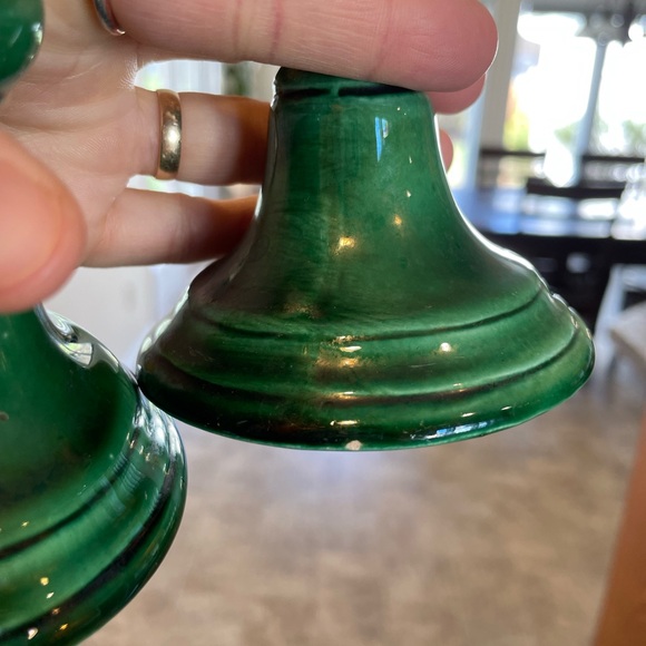 Pair of Glass Green Candlestick Holder - Picture 5 of 6